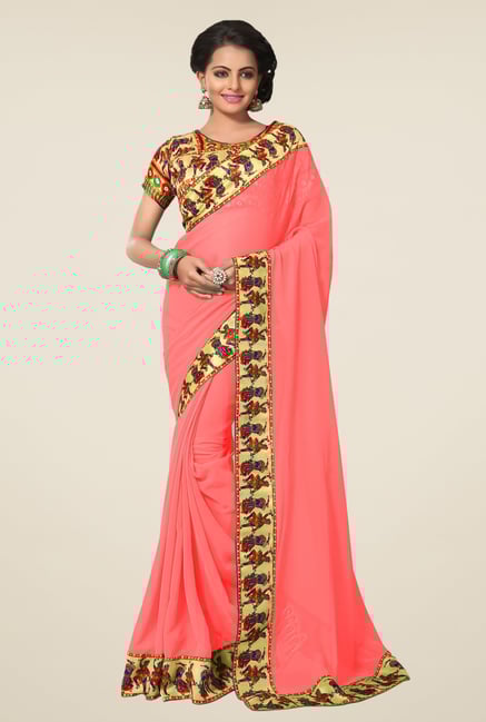 Triveni Peach Faux Georgette Saree Triveni Peach Faux Georgette Saree