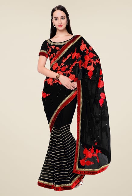 Triveni Black Embroidered Faux Georgette Saree Triveni Black Embroidered Faux Georgette Saree