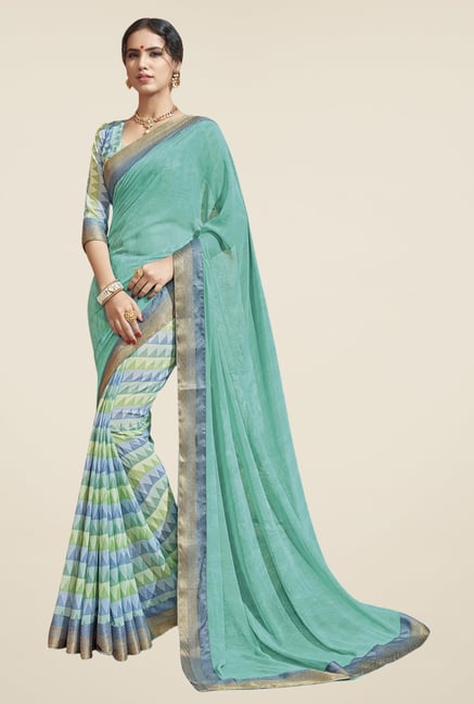 Triveni Blue Geometric Print Faux Georgette Saree Triveni Blue Geometric Print Faux Georgette Saree