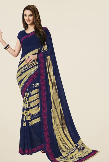 Triveni Navy Printed Faux Georgette Saree Triveni Navy Printed Faux Georgette Saree