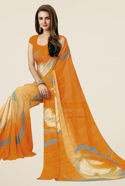 Triveni Orange Printed Faux Georgette Saree Triveni Orange Printed Faux Georgette Saree