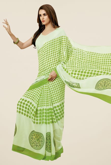 Triveni Green & Off White Printed Faux Georgette Saree Triveni Green & Off White Printed Faux Georgette Saree