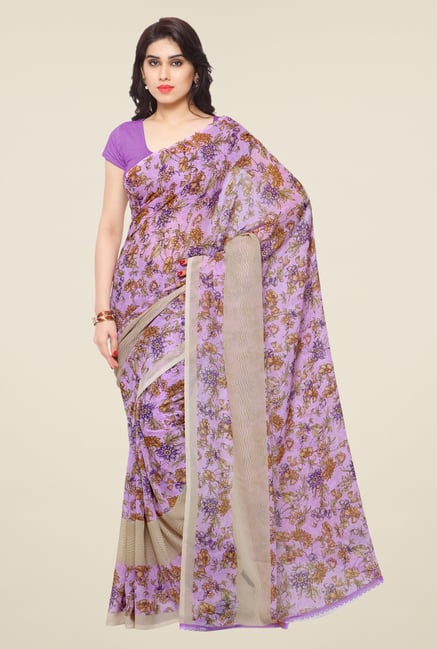 Triveni Purple Floral Print Faux Georgette Saree Triveni Purple Floral Print Faux Georgette Saree