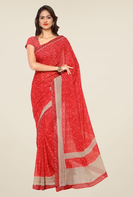 Triveni Red Printed Faux Georgette Saree Triveni Red Printed Faux Georgette Saree