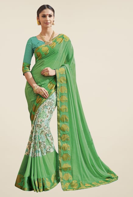 Triveni Green Printed Faux Georgette Saree Triveni Green Printed Faux Georgette Saree