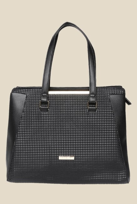 Addons Black Textured Square Handbag Addons Black Textured Square Handbag