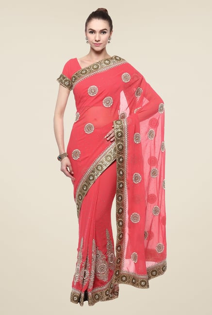 Triveni Coral Embellished Faux Georgette Saree Triveni Coral Embellished Faux Georgette Saree