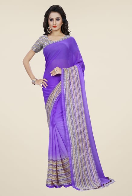 Triveni Purple Printed Faux Georgette Saree Triveni Purple Printed Faux Georgette Saree