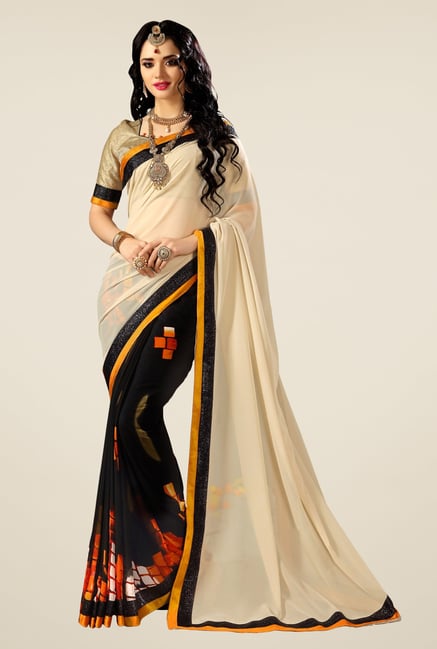 Triveni Black & Beige Printed Faux Georgette Saree Triveni Black & Beige Printed Faux Georgette Saree
