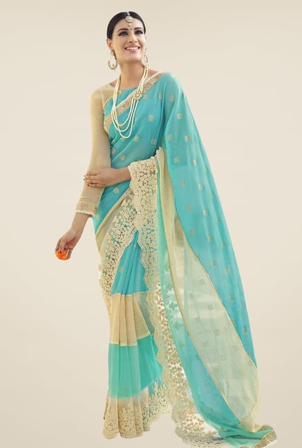 Triveni Sky Blue Embroidered Faux Georgette Saree Triveni Sky Blue Embroidered Faux Georgette Saree