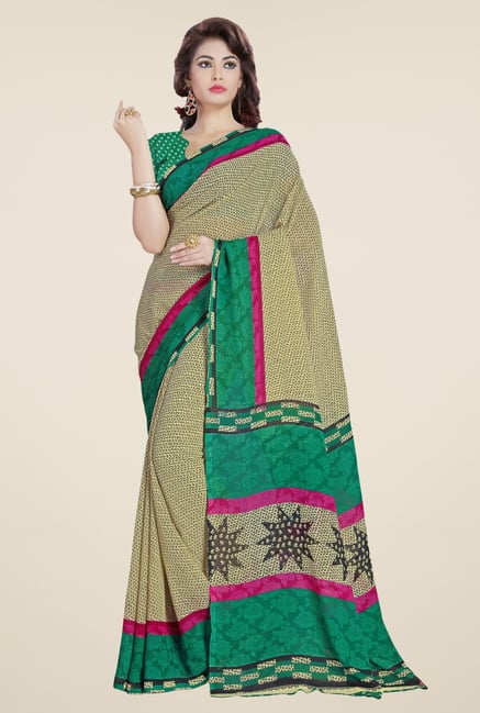 Triveni Beige & Green Printed Faux Georgette Saree Triveni Beige & Green Printed Faux Georgette Saree