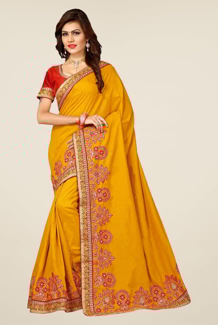 Triveni Yellow Embroidered Manipuri Silk Saree Triveni Yellow Embroidered Manipuri Silk Saree
