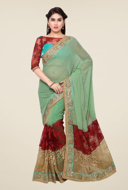 Triveni Green Embroidered Net Lycra Saree Triveni Green Embroidered Net Lycra Saree