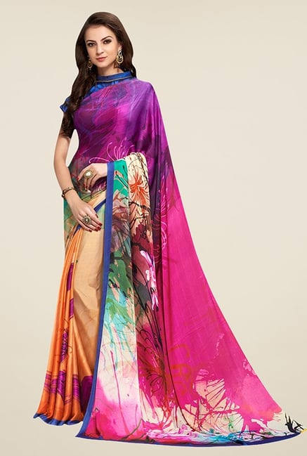 Triveni Multicolor Printed Satin Faux Georgette Saree Triveni Multicolor Printed Satin Faux Georgette Saree