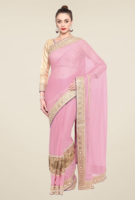 Triveni Pink Embroidered Lycra Saree Triveni Pink Embroidered Lycra Saree