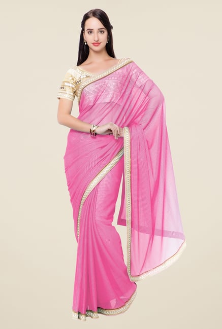 Triveni Pink Self Print Lycra Saree Triveni Pink Self Print Lycra Saree