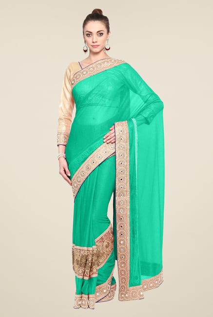 Triveni Turquoise Embroidered Lycra Saree Triveni Turquoise Embroidered Lycra Saree