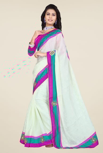 Triveni White Printed Faux Georgette Jacquard Saree Triveni White Printed Faux Georgette Jacquard Saree