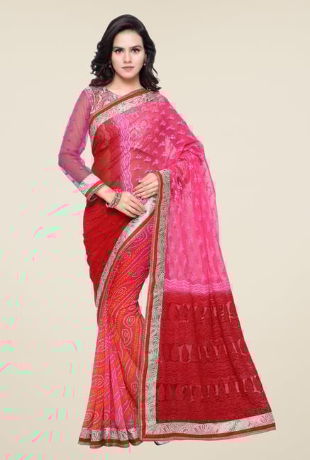 Triveni Pink Bandhani Faux Georgette Net Saree Triveni Pink Bandhani Faux Georgette Net Saree