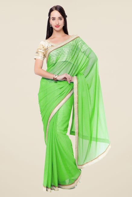 Triveni Green Self Print Lycra Saree Triveni Green Self Print Lycra Saree
