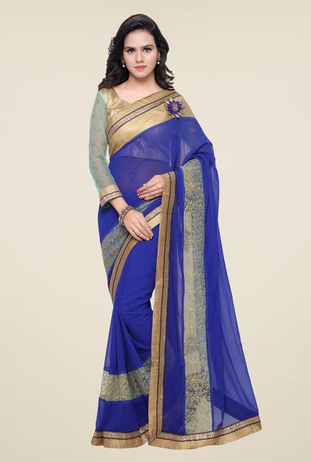 Triveni Blue Embroidered Net Faux Georgette Saree Triveni Blue Embroidered Net Faux Georgette Saree