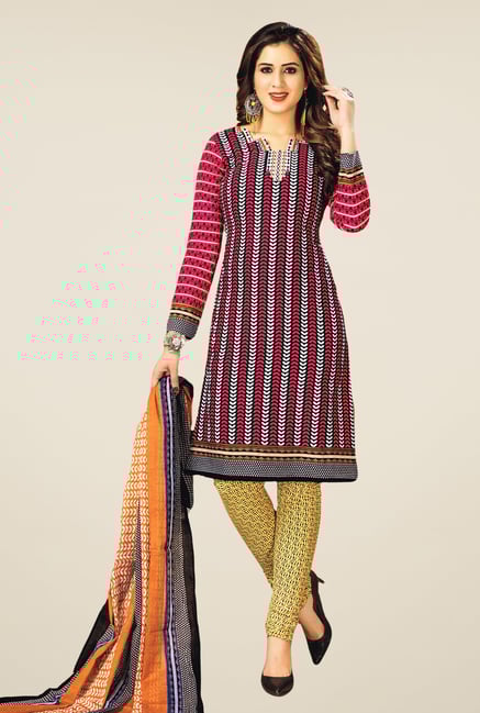 Salwar Studio Pink & Yellow Printed Dress Material Salwar Studio Pink & Yellow Printed Dress Material