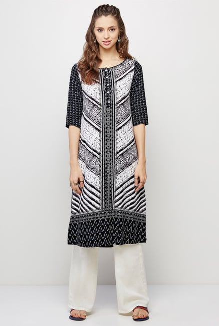 Global Desi Black & White Printed Kurta Global Desi Black & White Printed Kurta