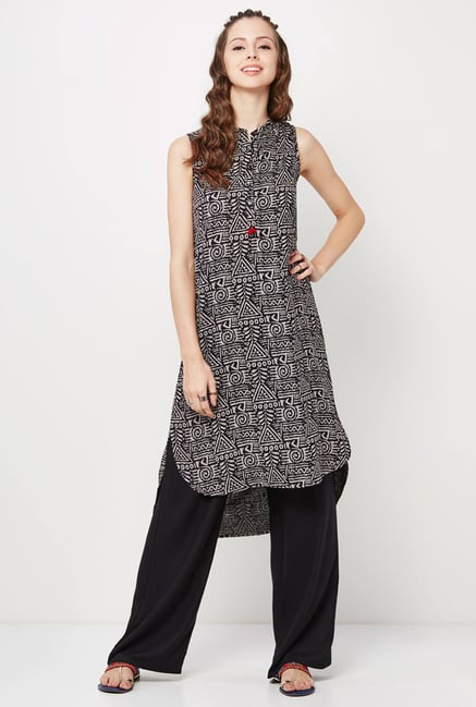 Global Desi Black & Grey Printed Kurti Global Desi Black & Grey Printed Kurti