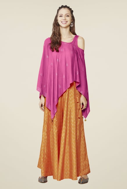 Global Desi Pink & Orange Printed Kurta And Palazzo Set Global Desi Pink & Orange Printed Kurta And Palazzo Set