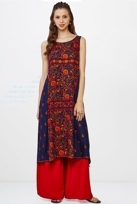 Global Desi Navy Printed Kurta Global Desi Navy Printed Kurta