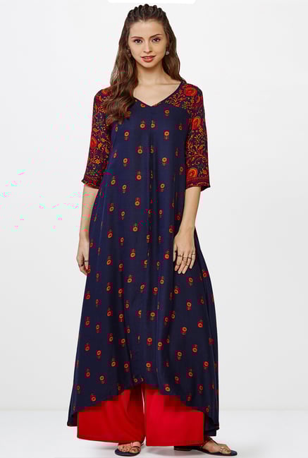 Global Desi Navy Printed Kurta Global Desi Navy Printed Kurta