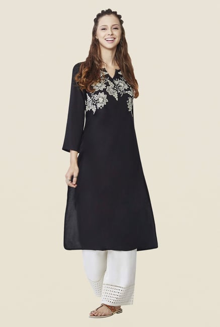 Global Desi Black Embroidered Kurta Global Desi Black Embroidered Kurta