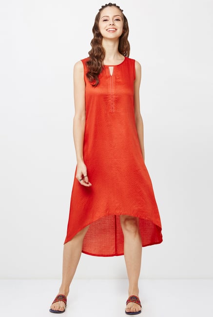 Global Desi Orange Self Print Kurti Global Desi Orange Self Print Kurti