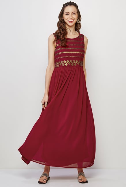 Global Desi Maroon Embellished Dress Global Desi Maroon Embellished Dress