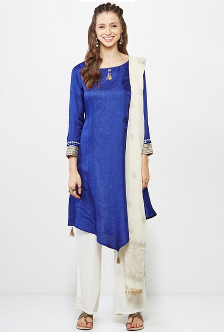 Global Desi Blue Textured Kurti Global Desi Blue Textured Kurti