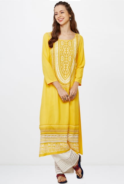Global Desi Yellow Printed Kurta Global Desi Yellow Printed Kurta