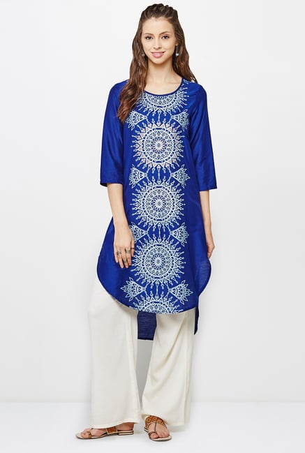 Global Desi Dark Blue Printed Kurti Global Desi Dark Blue Printed Kurti