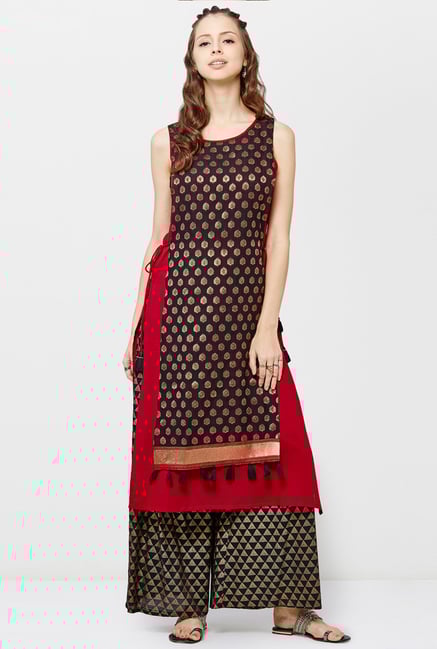 Global Desi Black & Red Printed Kurta Global Desi Black & Red Printed Kurta