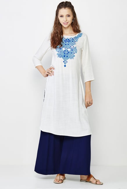 Global Desi Off White Embroidered Kurti Global Desi Off White Embroidered Kurti