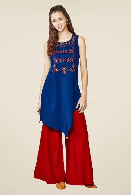Global Desi Navy Embroidered Kurti Global Desi Navy Embroidered Kurti