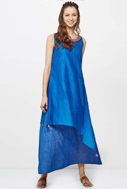 Global Desi Blue Solid Kurta Global Desi Blue Solid Kurta
