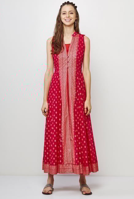 Global Desi Pink Printed Kurta And Jacket Set Global Desi Pink Printed Kurta And Jacket Set