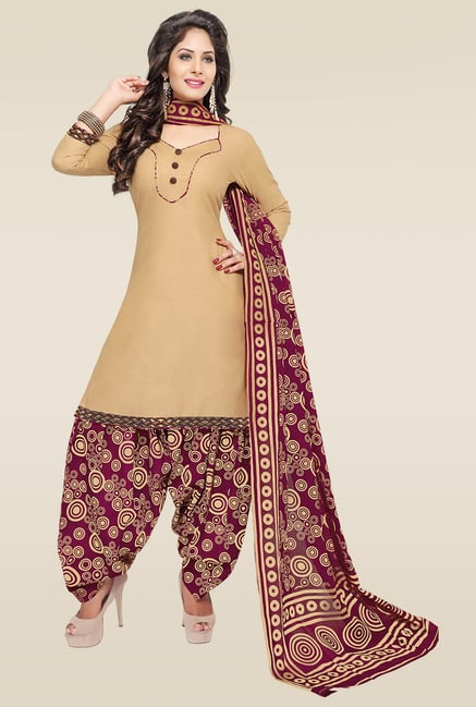 Ishin Beige & Purple Printed Dress Material Ishin Beige & Purple Printed Dress Material