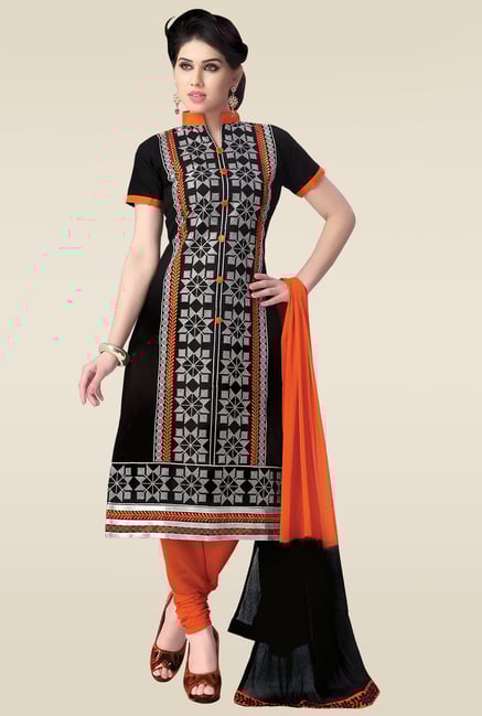 Ishin Black & Orange Embroidered Dress Material Ishin Black & Orange Embroidered Dress Material