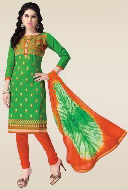 Ishin Green & Orange Embroidered Dress Material Ishin Green & Orange Embroidered Dress Material