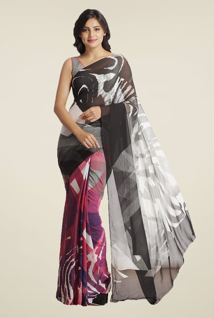 Satya Paul Black & Pink Crepe Saree Satya Paul Black & Pink Crepe Saree