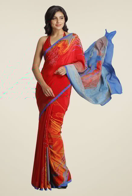 Satya Paul Orange Georgette Saree Satya Paul Orange Georgette Saree