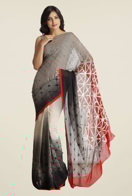 Satya Paul Black & Red Georgette Saree Satya Paul Black & Red Georgette Saree