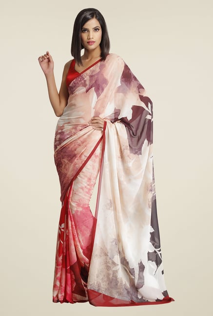 Satya Paul Beige Super Georgette Satin Saree Satya Paul Beige Super Georgette Satin Saree