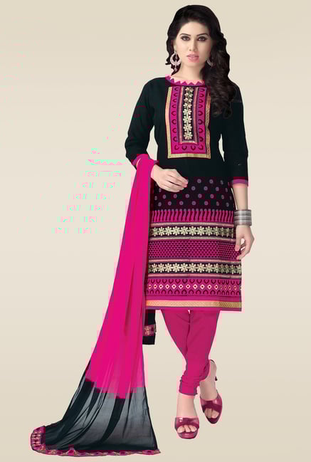 Ishin Black & Pink Embroidered Dress Material Ishin Black & Pink Embroidered Dress Material